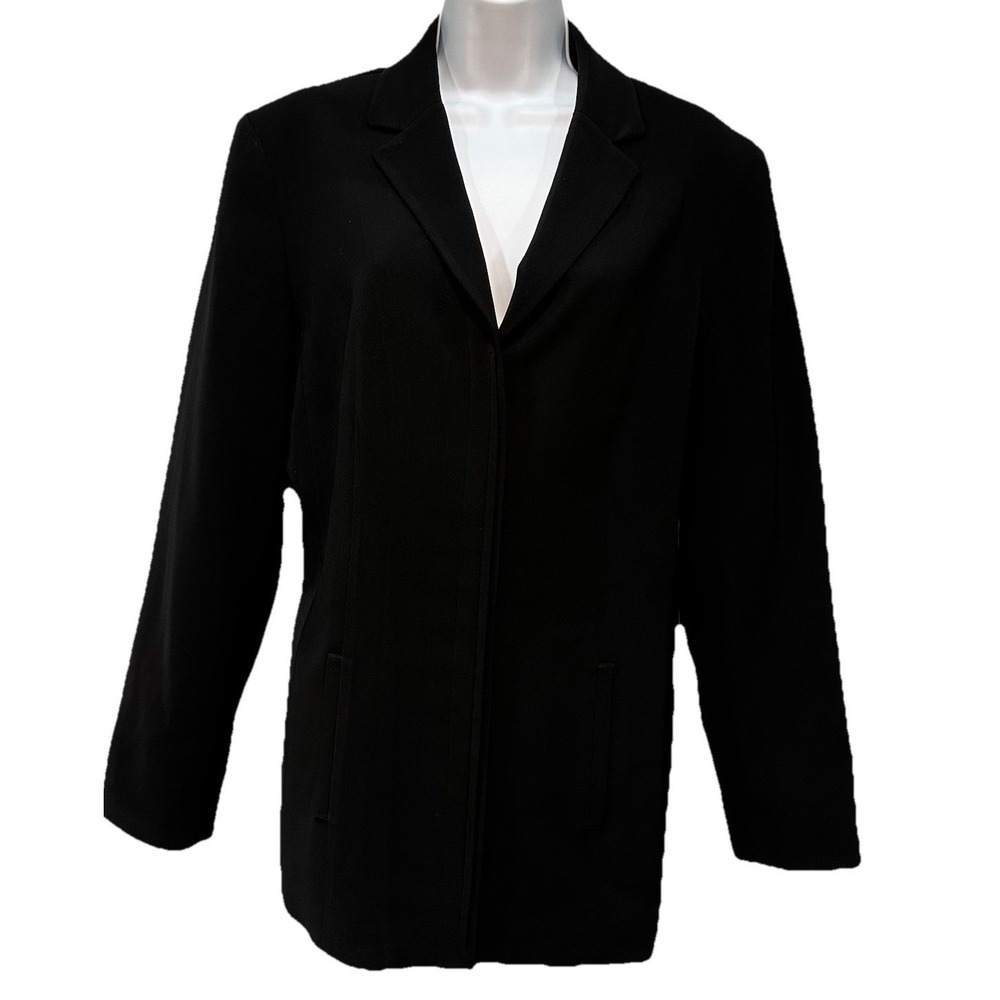 Kasper Long Blazer Women Size 12 Black Long Sleeve Lining Single Breast Buttons